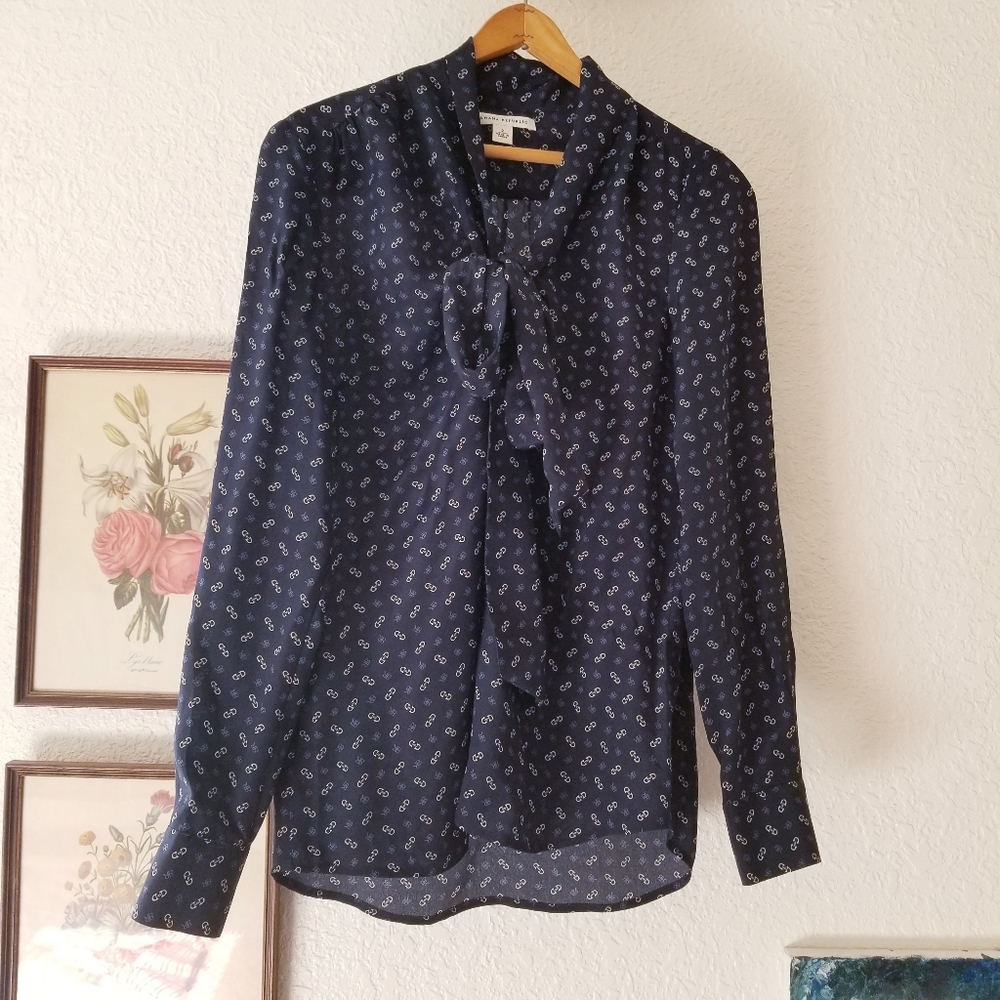 Navy blue sailor collar silk blouse